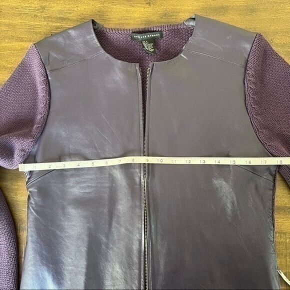 Maurice Sasson plum leather front and cotton back zipper jacket size M - Picture 4 of 6